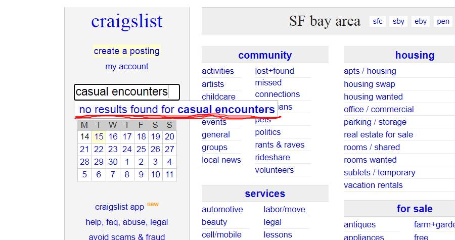 Craigslist Casual encounters section